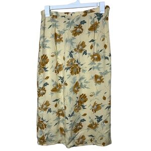 Vintage 90s Y2K Maxi Skirt Floral Print Yellow Brown Flowers High Waisted Medium
